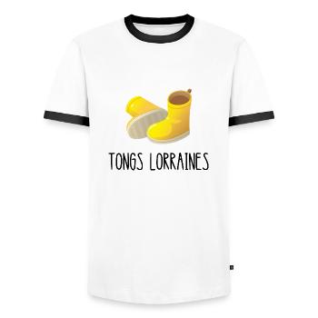 tongs lorraines - T-shirt contrasté Homme - blanc/noir - Devant - AI Model Female 172 light (172cm) & AI Model Male 178 dark (178cm)