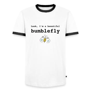 Look, I'm a beautiful bumblefly - Männer Kontrast-T-Shirt - Weiß/Schwarz - Vorne - AI Model Female 172 light (172cm) & AI Model Male 178 dark (178cm)