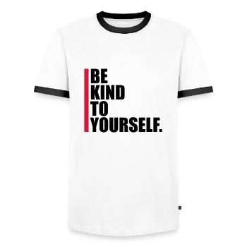 be kind to yourself - Men's Ringer Shirt - white/black - Front - AI Model Female 172 light (172cm) & AI Model Male 178 dark (178cm)