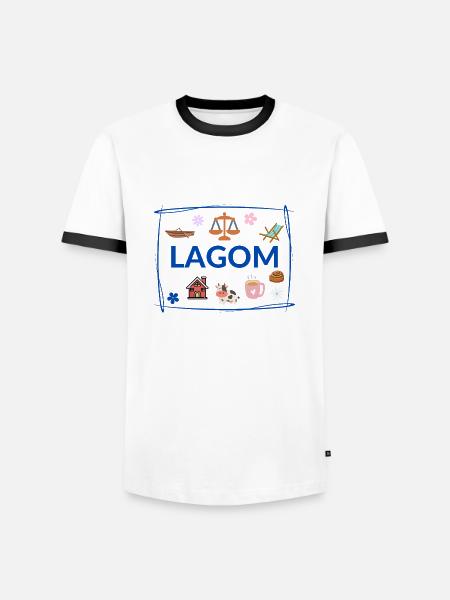 Lagom - Männer Kontrast-T-Shirt - Weiß/Schwarz