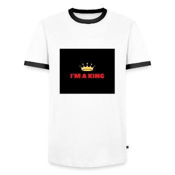 I am king - Men's Ringer Shirt - white/black - Front - AI Model Female 172 light (172cm) & AI Model Male 178 dark (178cm)