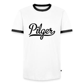 Pilger - Männer Kontrast-T-Shirt - Weiß/Schwarz - Vorne - AI Model Female 172 light (172cm) & AI Model Male 178 dark (178cm)