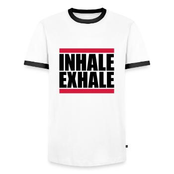 Inspirez expirez Yoga citation - T-shirt contrasté Homme - blanc/noir - Devant - AI Model Female 172 light (172cm) & AI Model Male 178 dark (178cm)
