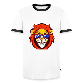frecher, kleiner Löwe mit cooler Sonnenbrille Kind - Männer Kontrast-T-Shirt - Weiß/Schwarz - Vorne - AI Model Female 172 light (172cm) & AI Model Male 178 dark (178cm)