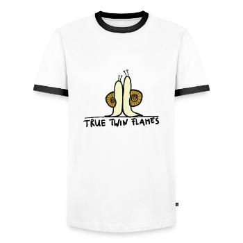 true twin flames - Männer Kontrast-T-Shirt - Weiß/Schwarz - Vorne - AI Model Female 172 light (172cm) & AI Model Male 178 dark (178cm)