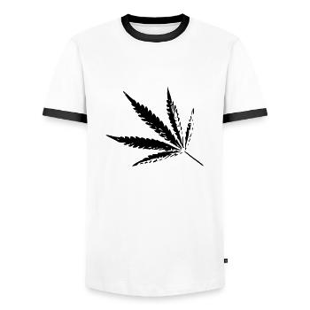 Cannabis - Bild - Männer Kontrast-T-Shirt - Weiß/Schwarz - Vorne - AI Model Female 172 light (172cm) & AI Model Male 178 dark (178cm)