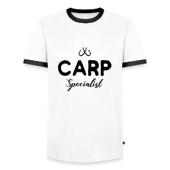 Carp Specialist - Angeln, Angler - Männer Kontrast-T-Shirt - Weiß/Schwarz - Vorne - AI Model Female 172 light (172cm) & AI Model Male 178 dark (178cm)