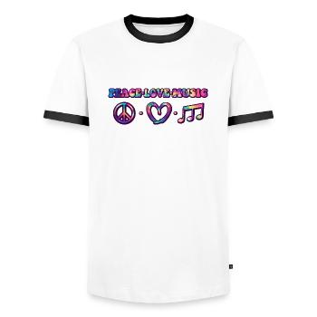 Hippie Peace Love Music - Männer Kontrast-T-Shirt - Weiß/Schwarz - Vorne - AI Model Female 172 light (172cm) & AI Model Male 178 dark (178cm)