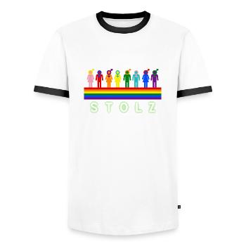 Stolz Regenbogen Love is Love Pride Toleranz - Männer Kontrast-T-Shirt - Weiß/Schwarz - Vorne - AI Model Female 172 light (172cm) & AI Model Male 178 dark (178cm)
