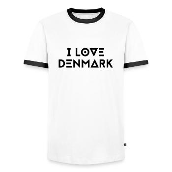 I LOVE DENMARK - Men's Ringer Shirt - white/black - Front - AI Model Female 172 light (172cm) & AI Model Male 178 dark (178cm)