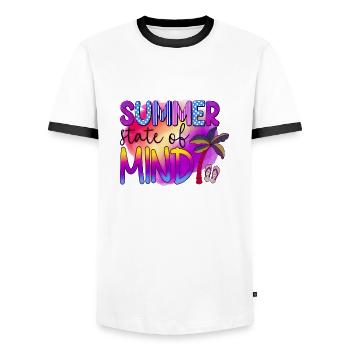 Été surf croatie plage paradis ambiance de fête États-Unis - T-shirt contrasté Homme - blanc/noir - Devant - AI Model Female 172 light (172cm) & AI Model Male 178 dark (178cm)