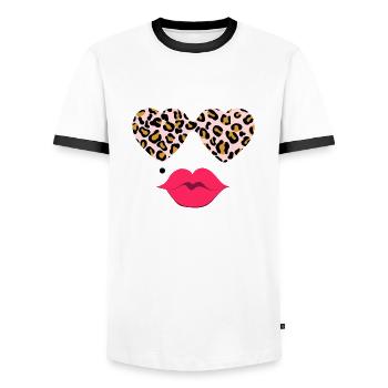 Leopard glasses with lips - Men's Ringer Shirt - white/black - Front - AI Model Female 172 light (172cm) & AI Model Male 178 dark (178cm)