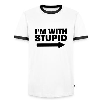 im with stupid - Men's Ringer Shirt - white/black - Front - AI Model Female 172 light (172cm) & AI Model Male 178 dark (178cm)