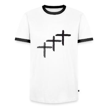 Croix 3 - T-shirt contrasté Homme - blanc/noir - Devant - AI Model Female 172 light (172cm) & AI Model Male 178 dark (178cm)
