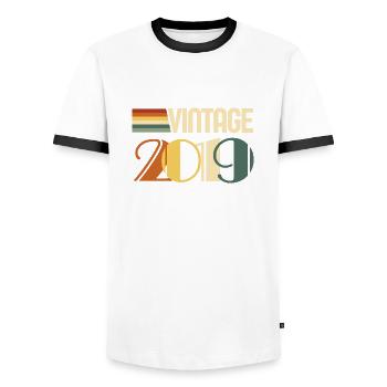 Vintage 2019 - 2019 Anniversary Gift - Men's Ringer Shirt - white/black - Front - AI Model Female 172 light (172cm) & AI Model Male 178 dark (178cm)