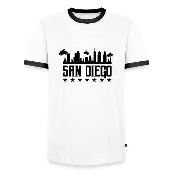 San Diego - Men's Ringer Shirt - white/black - Front - AI Model Female 172 light (172cm) & AI Model Male 178 dark (178cm)