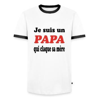 ICH BIN EIN VATER, DER SEINE MUTTER VERPRÜGELT - Männer Kontrast-T-Shirt - Weiß/Schwarz - Vorne - AI Model Female 172 light (172cm) & AI Model Male 178 dark (178cm)