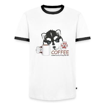 Le café rend tout meilleur - T-shirt contrasté Homme - blanc/noir - Devant - AI Model Female 172 light (172cm) & AI Model Male 178 dark (178cm)
