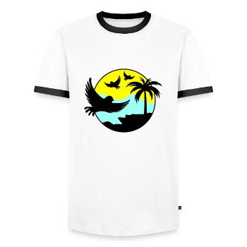 Oiseaux de paradis 02 - T-shirt contrasté Homme - blanc/noir - Devant - AI Model Female 172 light (172cm) & AI Model Male 178 dark (178cm)