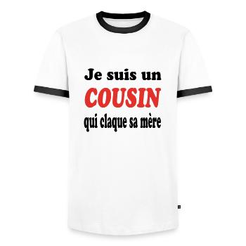JE SUIS UN COUSIN QUI CLAQUE SA MERE - T-shirt contrasté Homme - blanc/noir - Devant - AI Model Female 172 light (172cm) & AI Model Male 178 dark (178cm)
