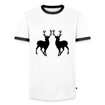 Deer Silhouette 02 - Men's Ringer Shirt - white/black - Front - AI Model Female 172 light (172cm) & AI Model Male 178 dark (178cm)