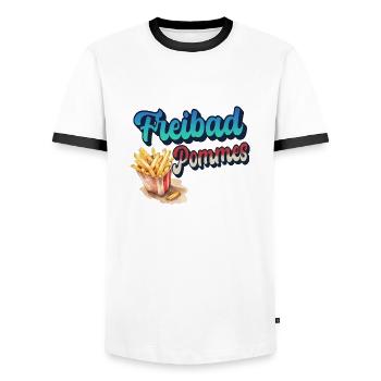 Freibad Pommes - Männer Kontrast-T-Shirt - Weiß/Schwarz - Vorne - AI Model Female 172 light (172cm) & AI Model Male 178 dark (178cm)