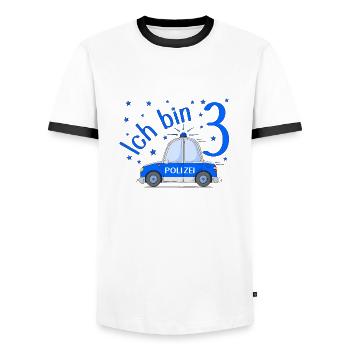 Police Car I'm 3 Birthday Blue - Men's Ringer Shirt - white/black - Front - AI Model Female 172 light (172cm) & AI Model Male 178 dark (178cm)