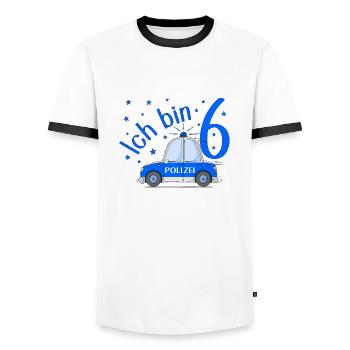 Polizeiauto Ich bin 6 Geburtstag Blau - Männer Kontrast-T-Shirt - Weiß/Schwarz - Vorne - AI Model Female 172 light (172cm) & AI Model Male 178 dark (178cm)
