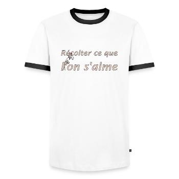 Récolter l'amour - T-shirt contrasté Homme - blanc/noir - Devant - AI Model Female 172 light (172cm) & AI Model Male 178 dark (178cm)