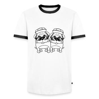 Deux chiens Carlin Lunettes de soleil Cappy Hat Adolescents - T-shirt contrasté Homme - blanc/noir - Devant - AI Model Female 172 light (172cm) & AI Model Male 178 dark (178cm)