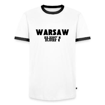 Varsovie / Varsovie - Conception avec coordonnées - T-shirt contrasté Homme - blanc/noir - Devant - AI Model Female 172 light (172cm) & AI Model Male 178 dark (178cm)
