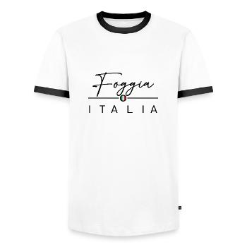 Italia - Foggia - Italien - Italy - Männer Kontrast-T-Shirt - Weiß/Schwarz - Vorne - AI Model Female 172 light (172cm) & AI Model Male 178 dark (178cm)