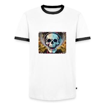 Neon Skull Beats/Psychedelic Soundwave Skull - Männer Kontrast-T-Shirt - Weiß/Schwarz - Vorne - AI Model Female 172 light (172cm) & AI Model Male 178 dark (178cm)
