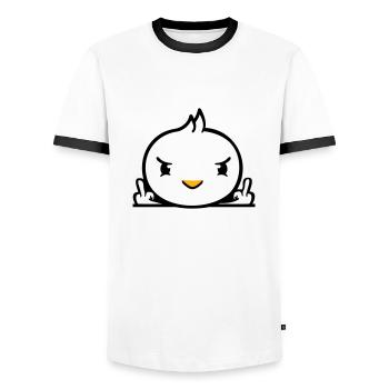 Bird evil middle finger showing bad boy behind fence - Men's Ringer Shirt - white/black - Front - AI Model Female 172 light (172cm) & AI Model Male 178 dark (178cm)