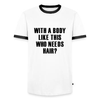 with a body like this who needs hair - Men's Ringer Shirt - white/black - Front - AI Model Female 172 light (172cm) & AI Model Male 178 dark (178cm)