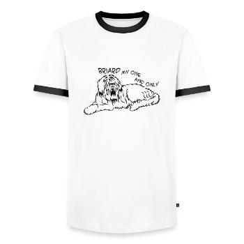 Briard_mitSchrift - Männer Kontrast-T-Shirt - Weiß/Schwarz - Vorne - AI Model Female 172 light (172cm) & AI Model Male 178 dark (178cm)