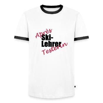 Apres Ski Lehrer Testerin - Männer Kontrast-T-Shirt - Weiß/Schwarz - Vorne - AI Model Female 172 light (172cm) & AI Model Male 178 dark (178cm)