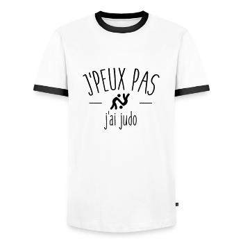 Je peux pas j'ai judo - T-shirt contrasté Homme - blanc/noir - Devant - AI Model Female 172 light (172cm) & AI Model Male 178 dark (178cm)