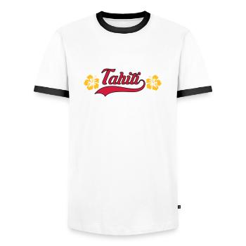 Tahiti hibiscus - T-shirt contrasté Homme - blanc/noir - Devant - AI Model Female 172 light (172cm) & AI Model Male 178 dark (178cm)