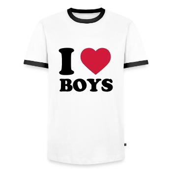 I Love Boys - Männer Kontrast-T-Shirt - Weiß/Schwarz - Vorne - AI Model Female 172 light (172cm) & AI Model Male 178 dark (178cm)