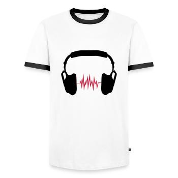 headphones - Men's Ringer Shirt - white/black - Front - AI Model Female 172 light (172cm) & AI Model Male 178 dark (178cm)