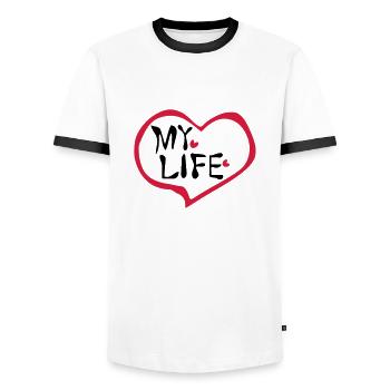 Heart my life - Men's Ringer Shirt - white/black - Front - AI Model Female 172 light (172cm) & AI Model Male 178 dark (178cm)