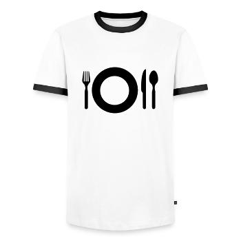 Besteck Grafik ESSEN HUNGER GESCHENKIDEE - Männer Kontrast-T-Shirt - Weiß/Schwarz - Vorne - AI Model Female 172 light (172cm) & AI Model Male 178 dark (178cm)