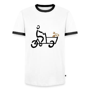 Bakfiets Hund Lastenrad Fahrrad - Männer Kontrast-T-Shirt - Weiß/Schwarz - Vorne - AI Model Female 172 light (172cm) & AI Model Male 178 dark (178cm)
