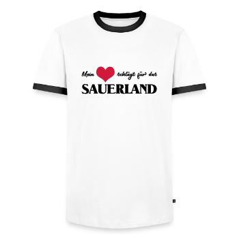 mein Herz schlägt für das Sauerland - Männer Kontrast-T-Shirt - Weiß/Schwarz - Vorne - AI Model Female 172 light (172cm) & AI Model Male 178 dark (178cm)