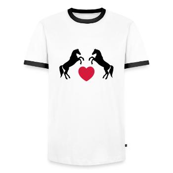 Two wild horses with heart - this design lets you - Men's Ringer Shirt - white/black - Front - AI Model Female 172 light (172cm) & AI Model Male 178 dark (178cm)