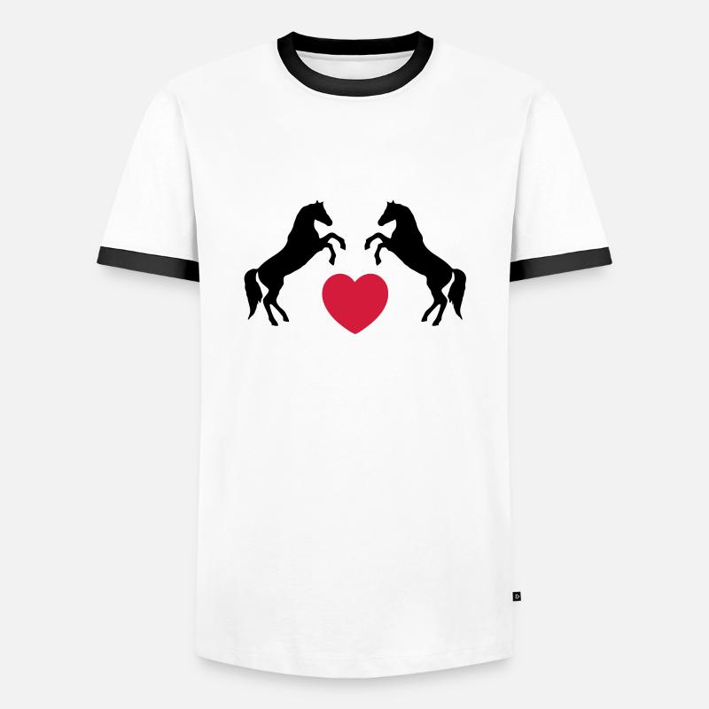 Zwei wilde Pferde mit Herz - Männer Kontrast-T-Shirt - Weiß/Schwarz