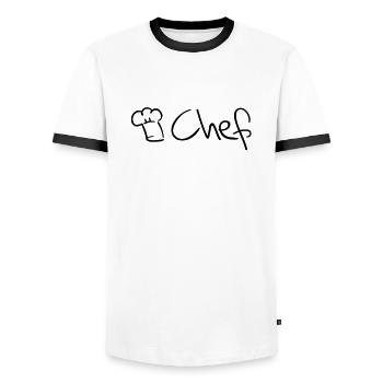 chef_koch___f1 - Männer Kontrast-T-Shirt - Weiß/Schwarz - Vorne - AI Model Female 172 light (172cm) & AI Model Male 178 dark (178cm)
