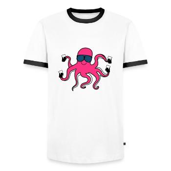 krake_mit_bier - Men's Ringer Shirt - white/black - Front - AI Model Female 172 light (172cm) & AI Model Male 178 dark (178cm)