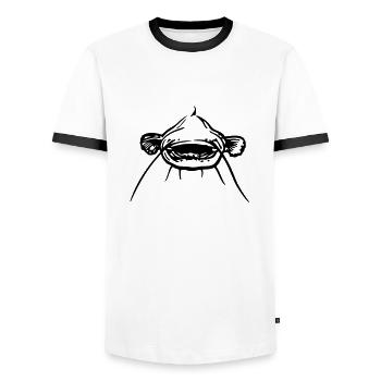 wels_von_vorne - T-shirt contrasté Homme - blanc/noir - Devant - AI Model Female 172 light (172cm) & AI Model Male 178 dark (178cm)